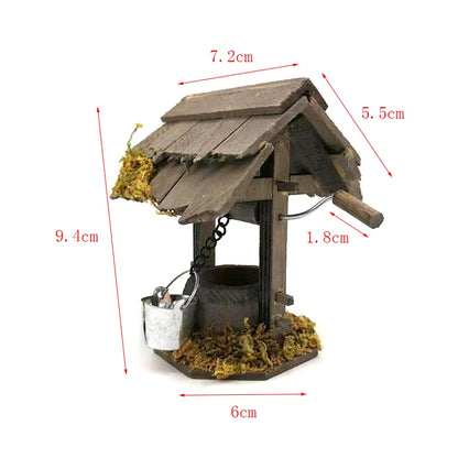 1:12 Scale Miniature Wooden Wheeled Well For Dollhouse Courtyard Garden Decor