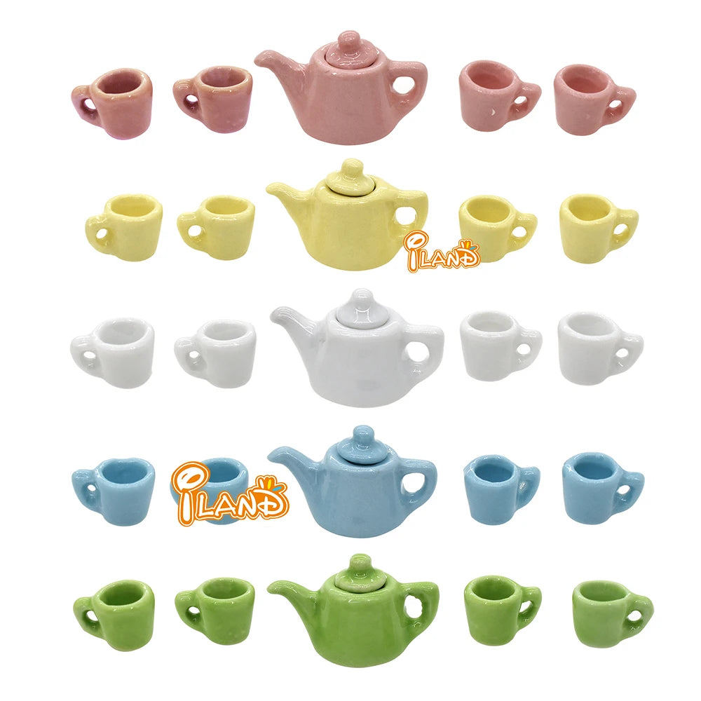 1:12 Scale Miniature Tea Set Porcelain Kettle Pot Cup Dollhouse Accessories Teaware Miniature Furniture