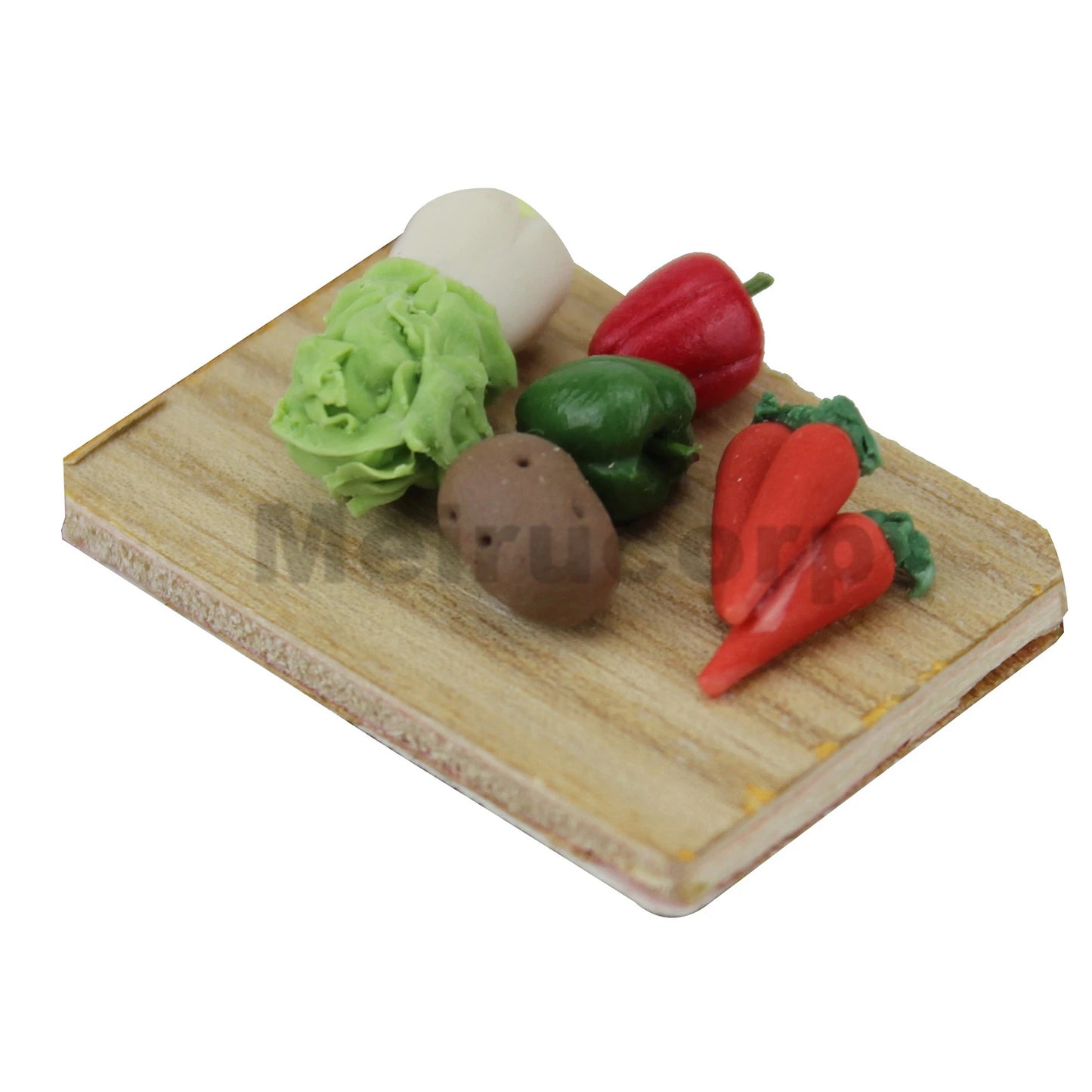 Tabla de cortar en miniatura para casa de muñecas a escala 1:12 con verduras (zanahoria, patata y pimiento) - Accesorio decorativo de cocina