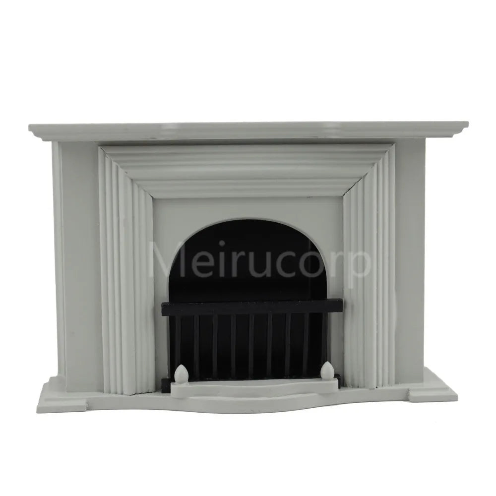 Chimenea para casa de muñecas en miniatura a escala 1:12: accesorio de mobiliario gris plateado hecho a mano