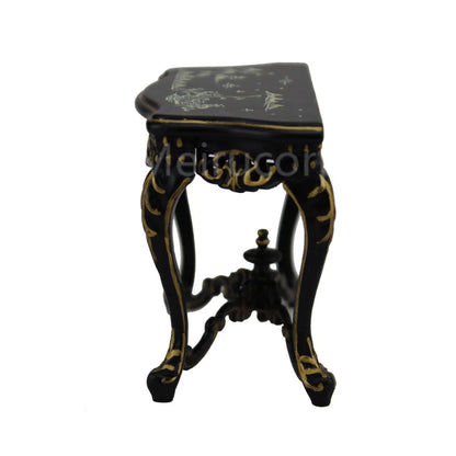 Mesa auxiliar de mano bien pintada de negro a escala 1:12, muebles de casa de muñecas en miniatura