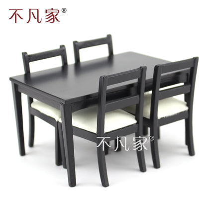 Juego de muebles para casa de muñecas a escala 1:12: mesa de comedor de madera en miniatura y 4 sillas