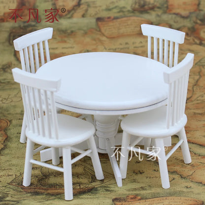 Conjunto de muebles para casa de muñecas a escala 1:12: mesa redonda blanca y sillas