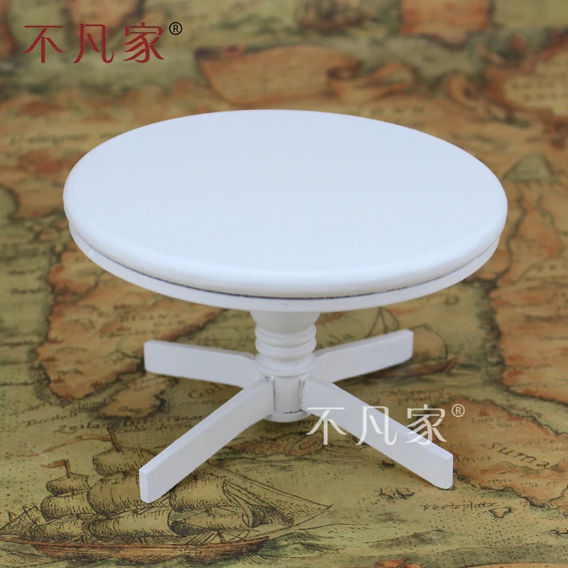 Conjunto de muebles para casa de muñecas a escala 1:12: mesa redonda blanca y sillas