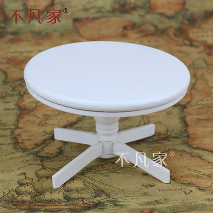 Conjunto de muebles para casa de muñecas a escala 1:12: mesa redonda blanca y sillas