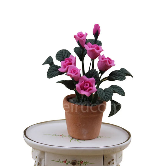 Maceta rosa para decoración de casa de muñecas en miniatura a escala 1:12