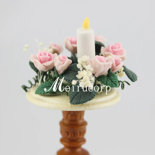 Vela en miniatura para casa de muñecas a escala 1:12 con rosas y flores