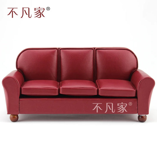 Muebles de casa de muñecas con sofá rojo para sala de estar en miniatura a escala 1:12