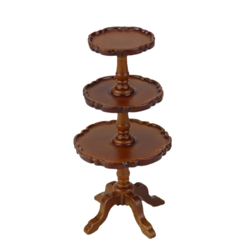 Soporte para tarta de nogal para casa de muñecas en miniatura a escala 1:12: un elegante y detallado mueble.