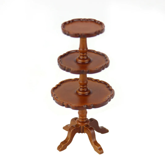Soporte para tarta de nogal para casa de muñecas en miniatura a escala 1:12: un elegante y detallado mueble.