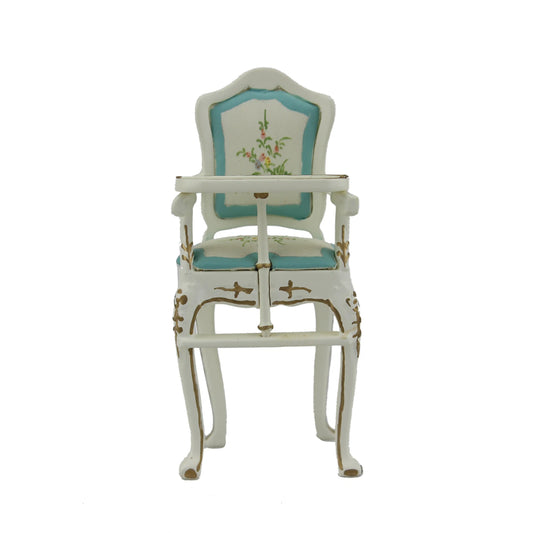 Silla de bebé de lujo pintada en blanco en miniatura a escala 1:12, muebles para casa de muñecas para sala de estar