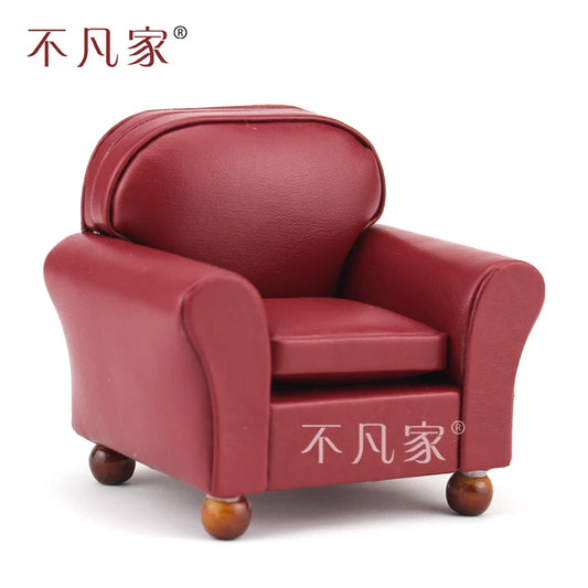 Sillón rojo elegante y lujoso en miniatura a escala 1:12 para casa de muñecas, muebles de salón.