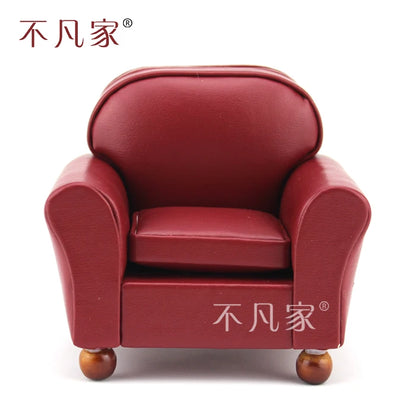 Sillón rojo elegante y lujoso en miniatura a escala 1:12 para casa de muñecas, muebles de salón.