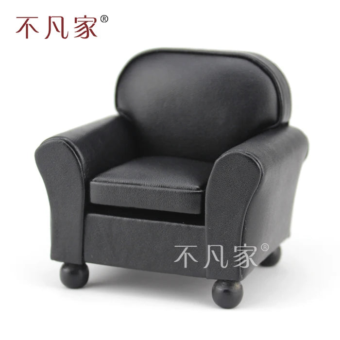Sillón elegante negro en miniatura a escala 1:12 para casa de muñecas, muebles de salón