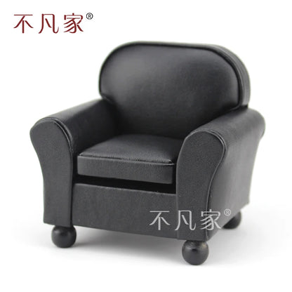 Sillón elegante negro en miniatura a escala 1:12 para casa de muñecas, muebles de salón