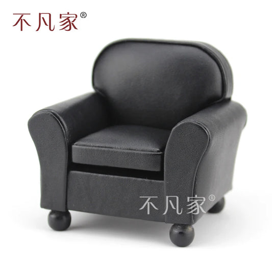 Sillón elegante negro en miniatura a escala 1:12 para casa de muñecas, muebles de salón