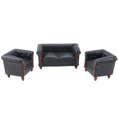 Sofá de casa de muñecas en miniatura de cuero sintético negro a escala 1:12 - Mueble artesanal