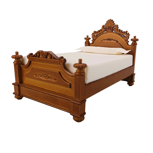 Cama de madera estilo victoriano para casa de muñecas en miniatura a escala 1:12