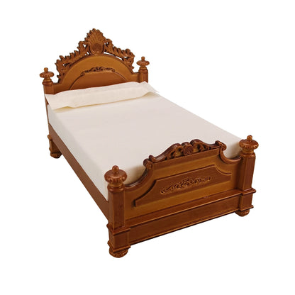 Cama de madera estilo victoriano para casa de muñecas en miniatura a escala 1:12