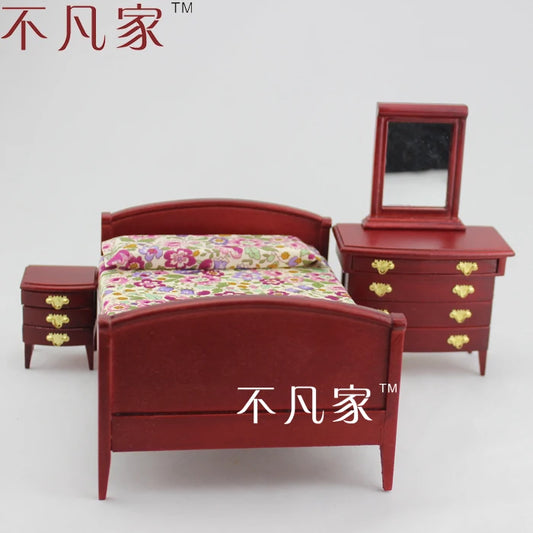 Ensemble de chambre à coucher miniature en bois à l'échelle 1:12, meubles de maison de poupée faits à la main pour salon
