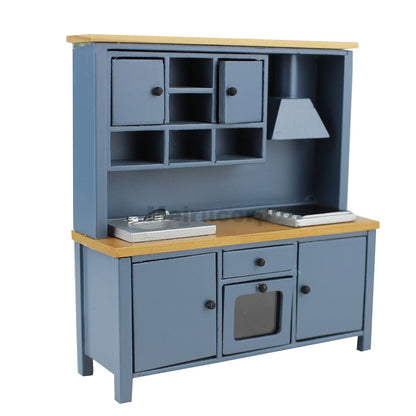 Meuble de cuisine en bois de style méditerranéen fait main à l'échelle 1:12 pour maison de poupée
