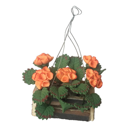 1:12 Scale Miniature Hanging Basket Flower Orange Hydrangea Dollhouse Clay Plant