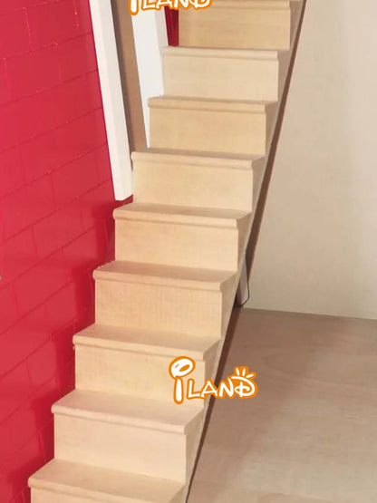 1:12 Scale Miniature Dollhouse Wooden Staircase Pre Assembled Doll House Accessory Furniture Model Toy