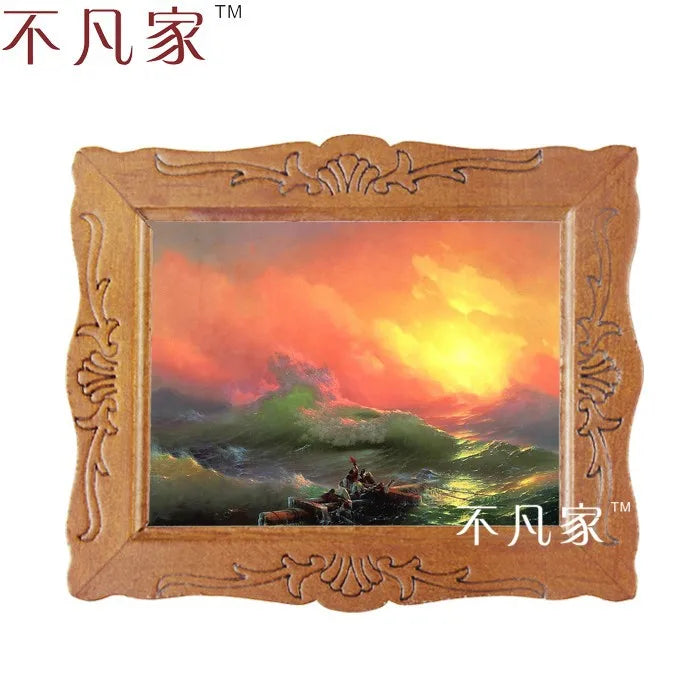 Pintura al óleo en miniatura de un atardecer a escala 1:12 para decoración de casa de muñecas D-16