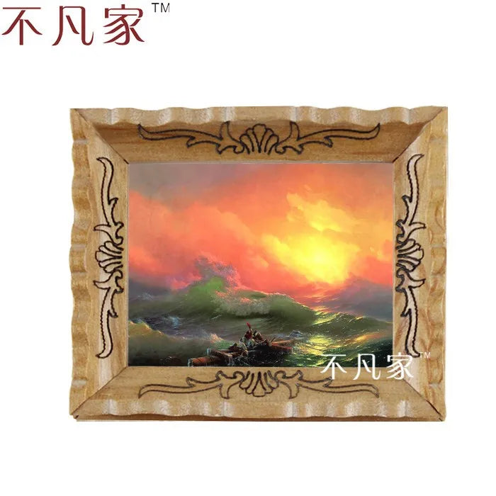 Pintura al óleo de un atardecer en miniatura a escala 1:12 para decorar casas de muñecas