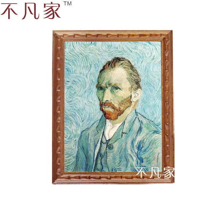 Pintura al óleo de autorretrato de Van Gogh en miniatura a escala 1:12 para decoración de casas de muñecas