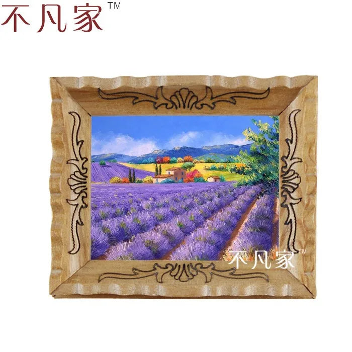 Pintura en miniatura de campo de lavanda a escala 1:12 para decorar casas de muñecas.