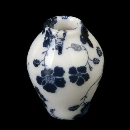 1:12 Scale Miniature Porcelain Vase Blue Vine For Dollhouse Accessories