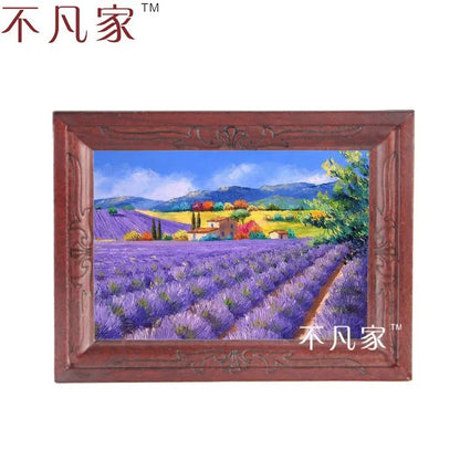 Pintura al óleo de jardín de lavanda en miniatura a escala 1:12 para decoración de casas de muñecas