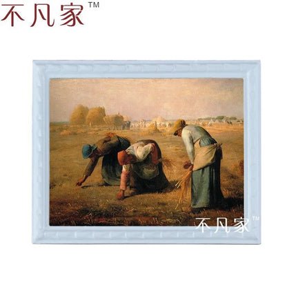 Pintura al óleo de una escena de granja en miniatura a escala 1:12 para decorar casas de muñecas - Obra de arte clásica de granjeros C-10