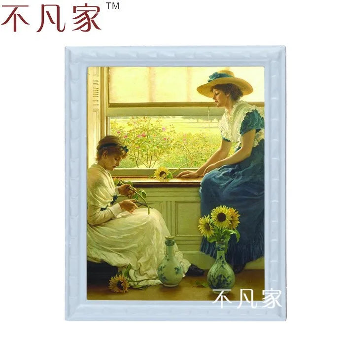 Pintura al óleo de dos mujeres en miniatura para casa de muñecas a escala 1:12 - Artículo de decoración al por mayor