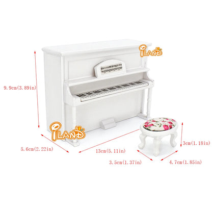 1:12 Scale Miniature White Piano And Stool Set For Dollhouse Music Room Miniature Furniture Accessories