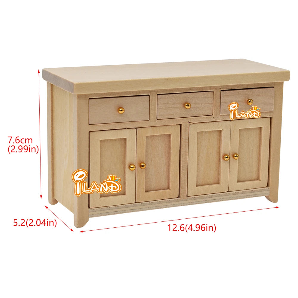 1:12 Scale Wooden Storage Cabinet Closet For Living Room Kitchen Miniature Dollhouse Furniture With Drawer Door