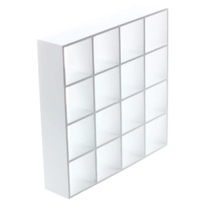 1:12 Scale White Wooden Display Shelf 16 Grids Miniature Dollhouse Furniture Storage Stand For Living Room Decor