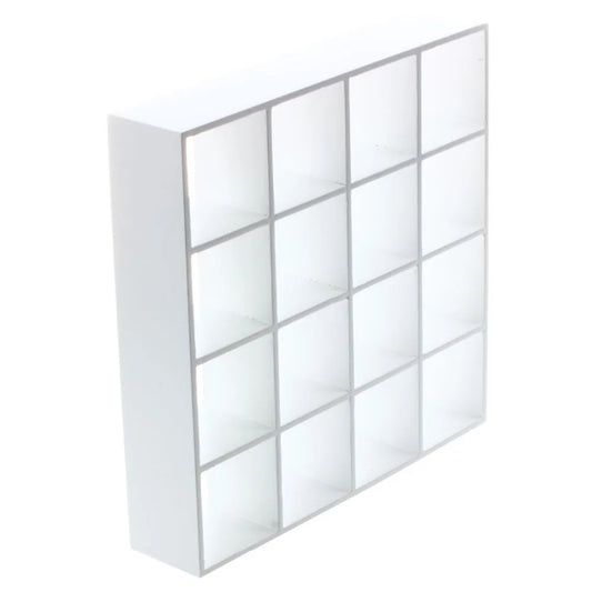 1:12 Scale White Wooden Display Shelf 16 Grids Miniature Dollhouse Furniture Storage Stand For Living Room Decor