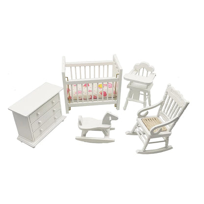1:12 Scale Miniature Dollhouse Furniture Baby Crib Nursery Bed Closet Rocking Chair Hobbyhorse Accessories