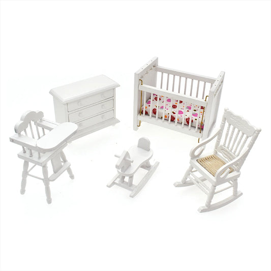 1:12 Scale Miniature Dollhouse Furniture Baby Crib Nursery Bed Closet Rocking Chair Hobbyhorse Accessories