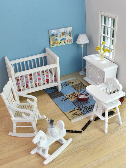 1:12 Scale Miniature Dollhouse Furniture Baby Crib Nursery Bed Closet Rocking Chair Hobbyhorse Accessories