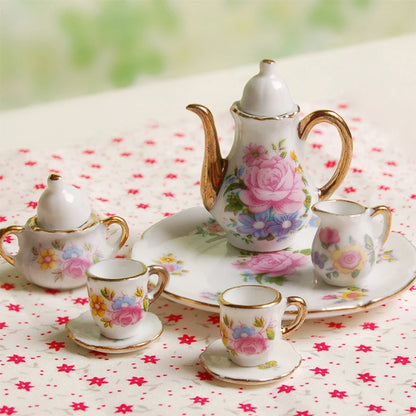 1:6 Scale Miniature Porcelain Tea Set With Pot Cup Saucer Dish For Dollhouse Accessory Fashion Doll China