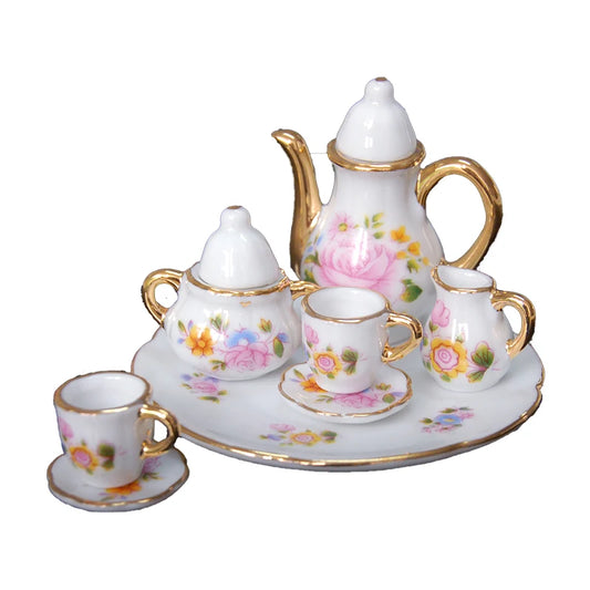 1:6 Scale Miniature Porcelain Tea Set With Pot Cup Saucer Dish For Dollhouse Accessory Fashion Doll China