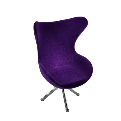 1:12 Scale Miniature Swivel Chair Modern Flocking Leisure Furniture For Dollhouse Living Room Hotel