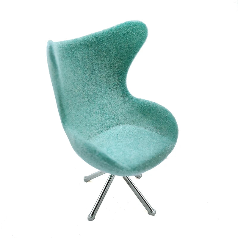 1:12 Scale Miniature Swivel Chair Modern Flocking Leisure Furniture For Dollhouse Living Room Hotel