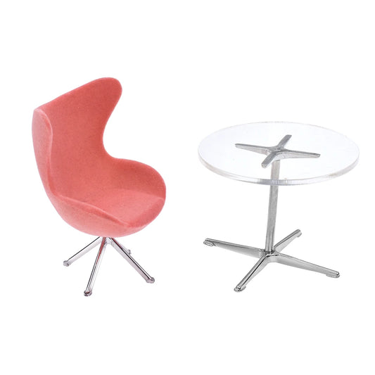 1:12 Scale Miniature Swivel Chair Modern Flocking Leisure Furniture For Dollhouse Living Room Hotel
