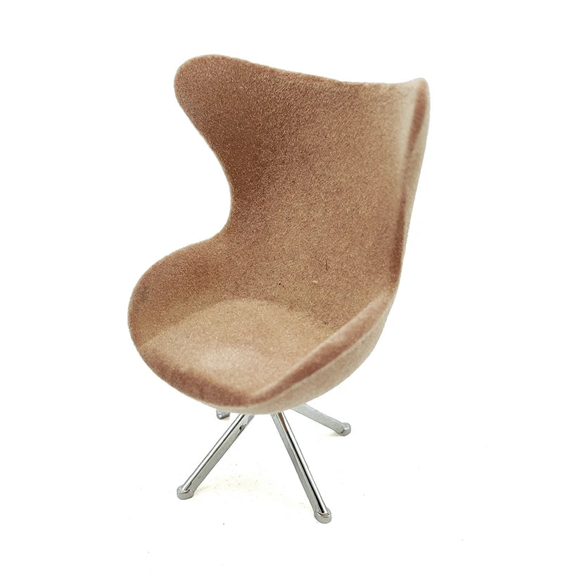 1:12 Scale Miniature Swivel Chair Modern Flocking Leisure Furniture For Dollhouse Living Room Hotel