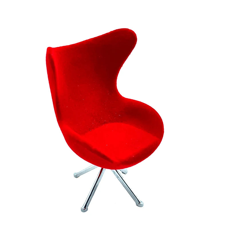 1:12 Scale Miniature Swivel Chair Modern Flocking Leisure Furniture For Dollhouse Living Room Hotel
