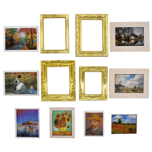 1:12 Scale Miniature Picture Frames With Printed Classical Paintings Set For Dollhouse Accessories Miniature Furniture